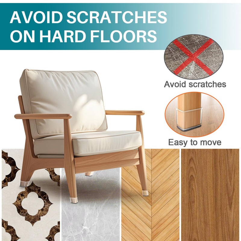 ANSIBLE 24 Pcs Chair Leg Floor Protectors Rectangle  Silicone Felt Furniture Leg Pads Caps Covers for Hardwood Floors  Fit L:1-1/8"" to 1-1/2""  W:3/4"" to 1"" - Image 4